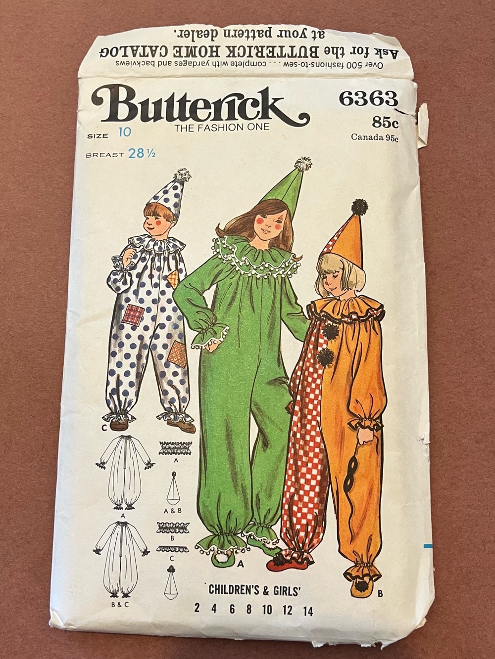 Butterick Vintage Children's Clown Costume Pattern 6363